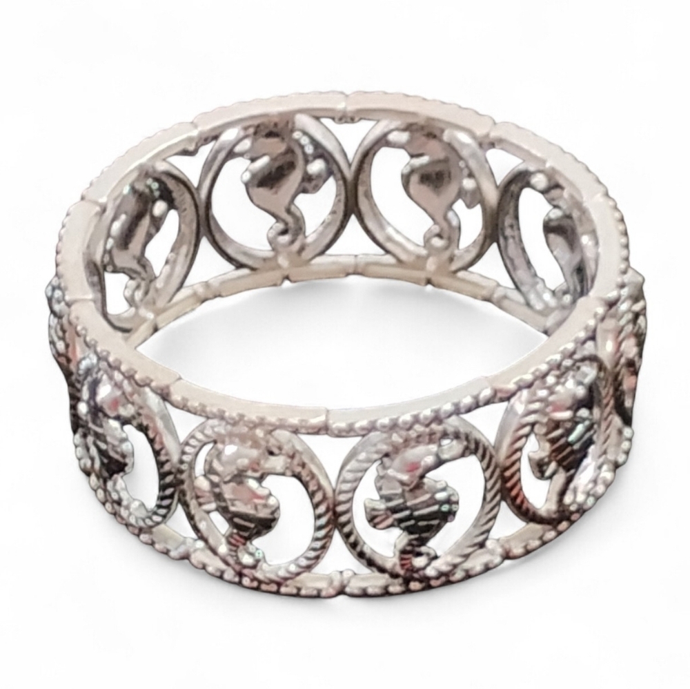 [Black Label] Silver-Tone Stretch 1 inch Wide Bracelet